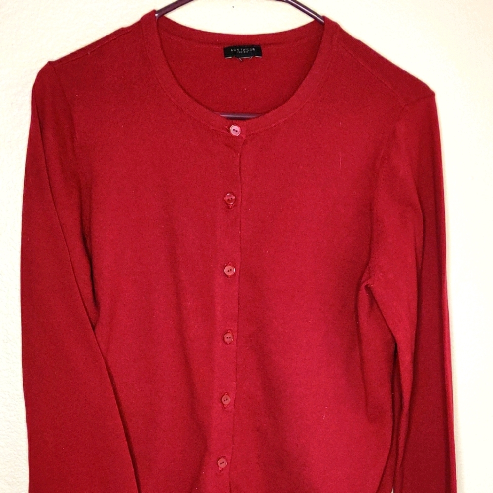 Ann Taylor red cardigan